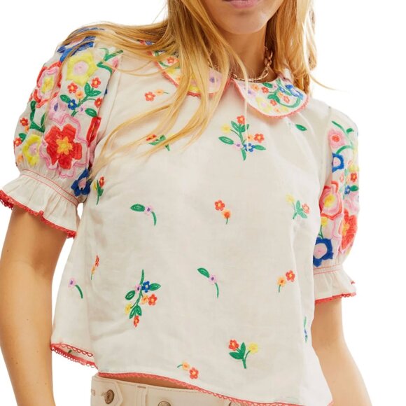 Flowers of Love Top // Free People, small, Embroidery Collared Button-Back Top - Picture 3 of 14